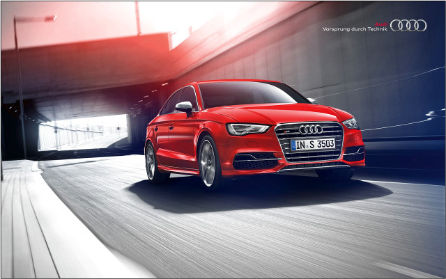 Red car driving street tunnel free wallpaper - medium preview image