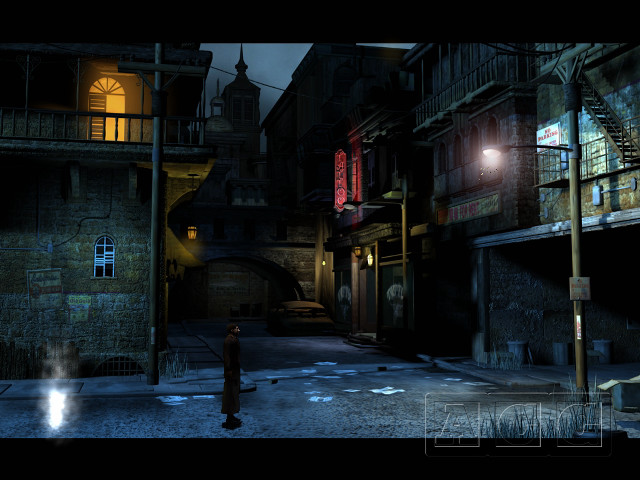 Man walking street tall building free wallpaper - medium preview image