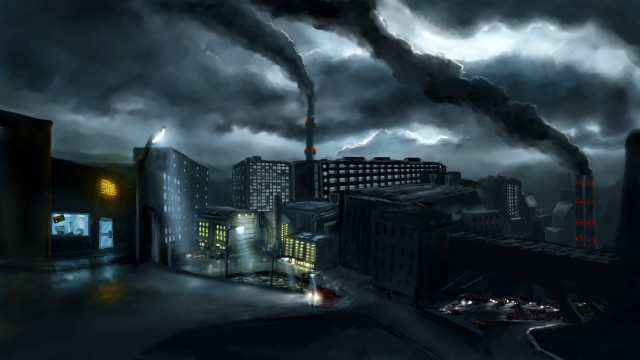 City smoke stacks buildings pollution free wallpaper for desktop - medium preview image