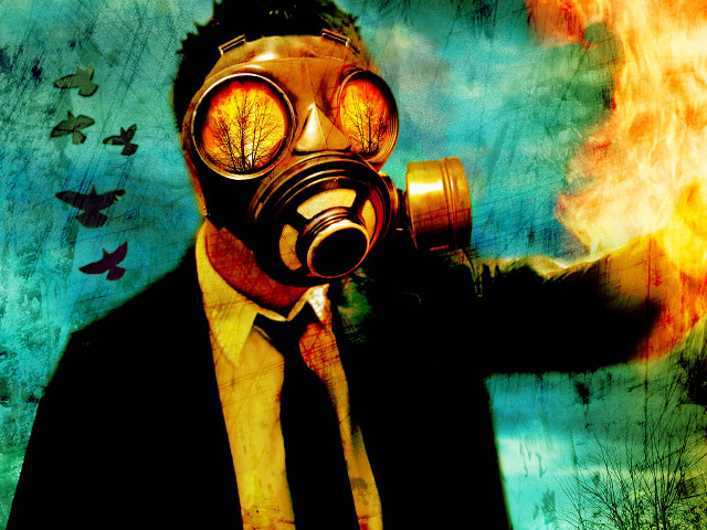 Man gas mask tie fire free wallpaper - medium preview image