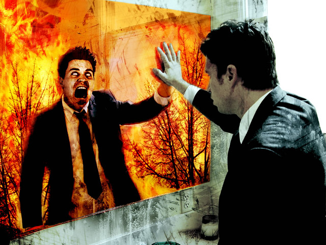 Man looking painting hands up free wallpaper - medium preview image