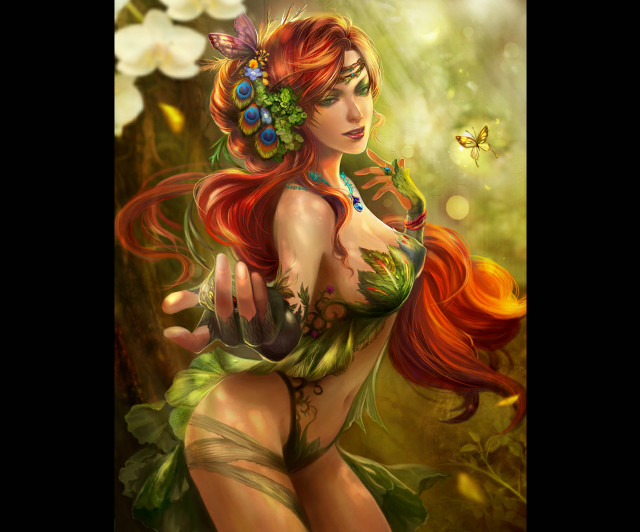 Woman red hair butterfly painting free wallpaper - medium preview image
