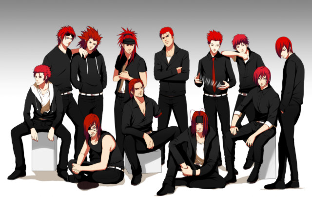 Red hair black clothes group free wallpaper - medium preview image