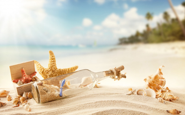 Bottle starfish beach shells sand free wallpaper - medium preview image