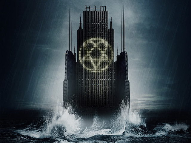 Large building neon light ocean free wallpaper - medium preview image