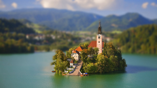 Small island church lake mountains #3 free wallpaper - medium preview image