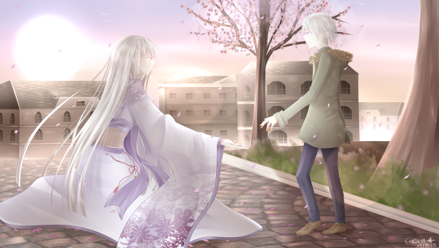 Woman white dress street cherry free wallpaper - medium preview image