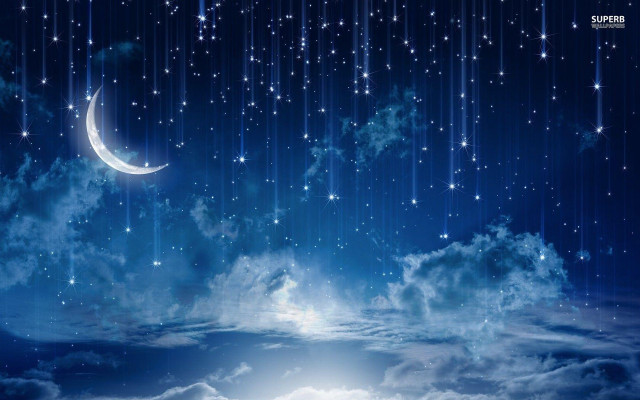 Night sky crescent moon clouds free wallpaper - medium preview image