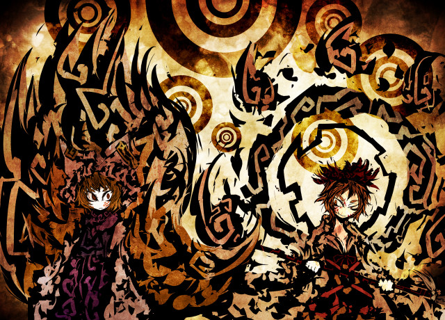 Anime characters couple painting swirly free wallpaper - medium preview image