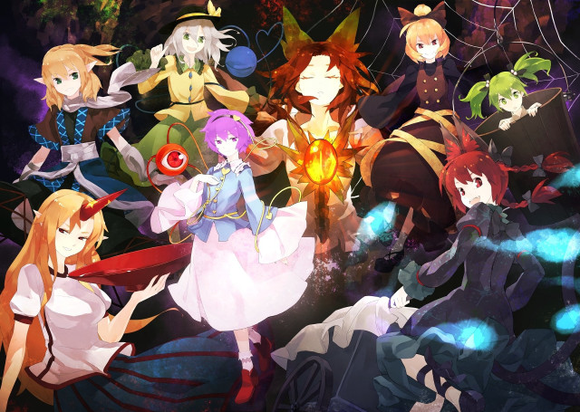 Anime characters dark background glowing free wallpaper - medium preview image