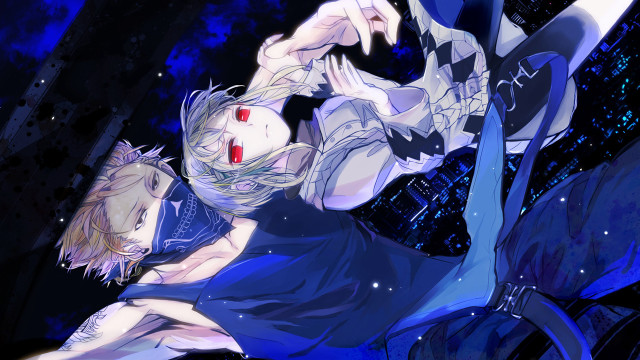 Woman blue dress knife man free wallpaper - medium preview image