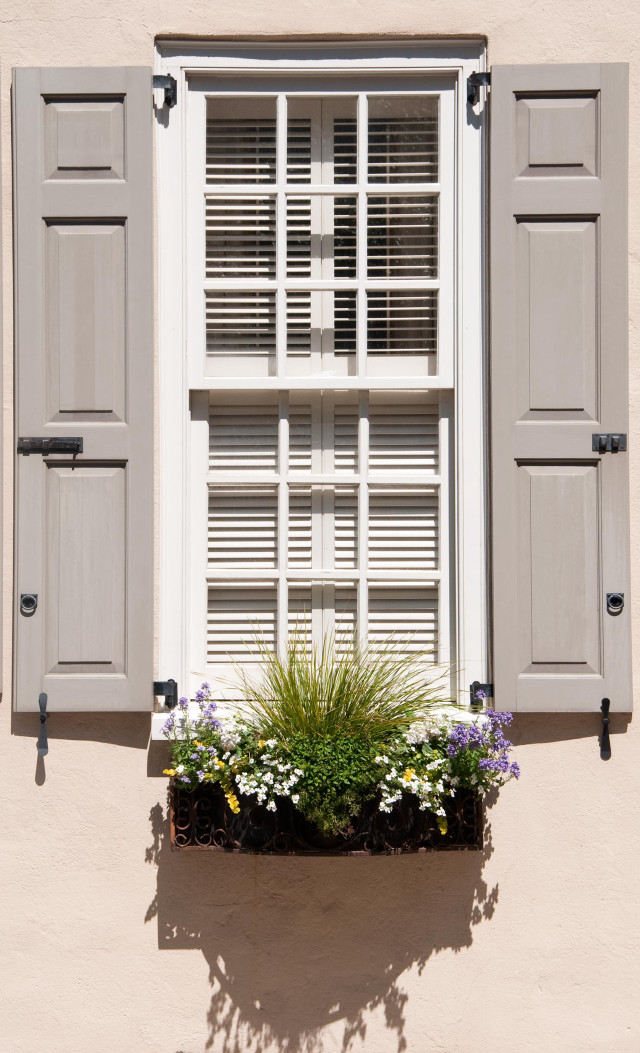 Window shutters flower box flowers free wallpaper - medium preview image