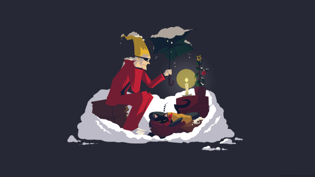 Man red suit pile presents free wallpaper - medium preview image