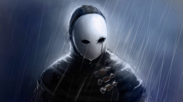 Masked person rain knife holding free wallpaper - medium preview image
