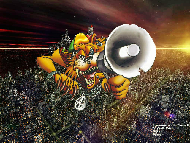 Cartoon tiger megaphone city night free wallpaper - medium preview image