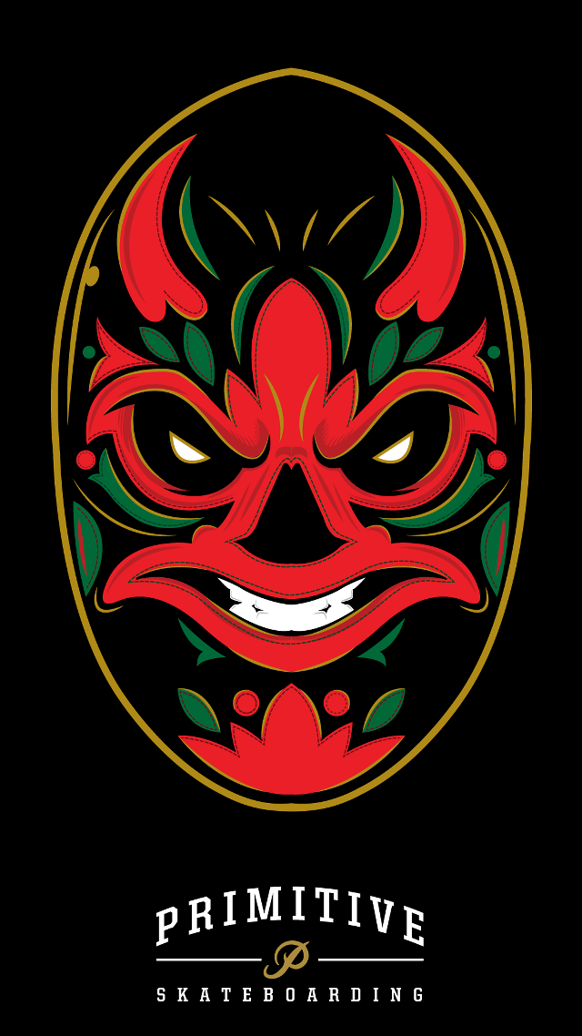 Red mask green leaves black free wallpaper - medium preview image