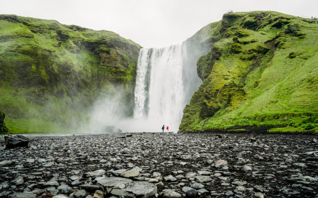 Couple waterfall Iceland man woman free wallpaper - medium preview image
