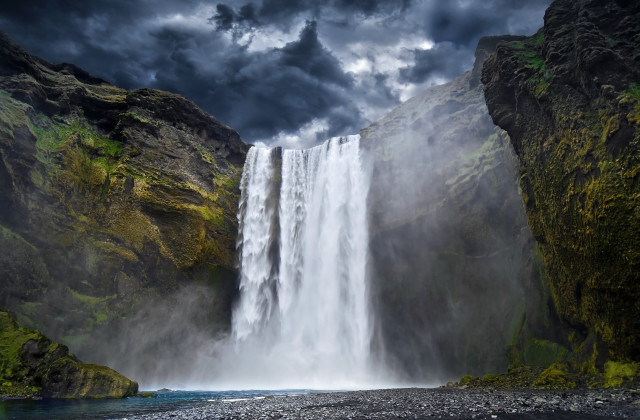 Waterfall large dark sky clouds free wallpaper - medium preview image