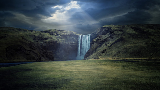 Waterfall large body cloudy sky free wallpaper - medium preview image