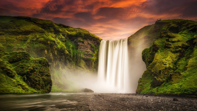 Waterfall large redsky bodyofwater free wallpaper - medium preview image