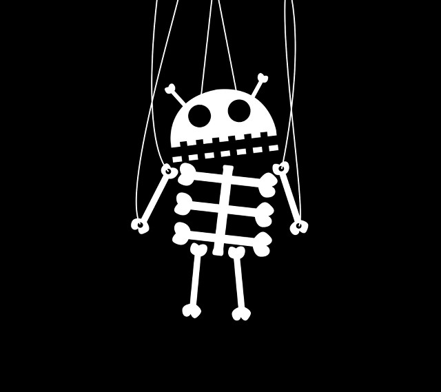 White robot hanging string black free wallpaper - medium preview image