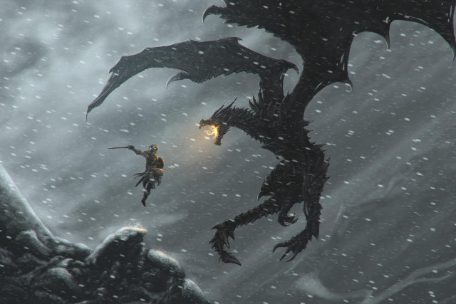 Dragon attack man snow light free wallpaper - medium preview image