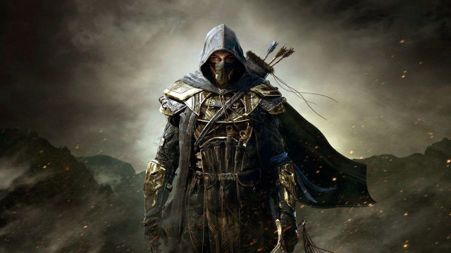 Hooded man bow sword dark free wallpaper - medium preview image