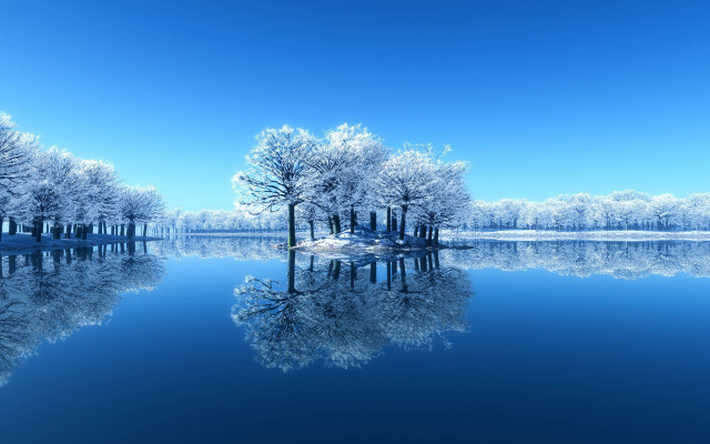 Lake trees blue sky reflection #3 free wallpaper - medium preview image
