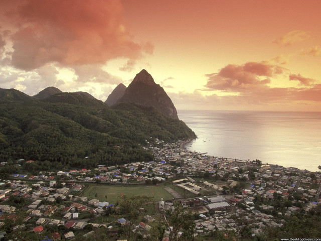 Village mountains sunset pink sky free wallpaper - medium preview image