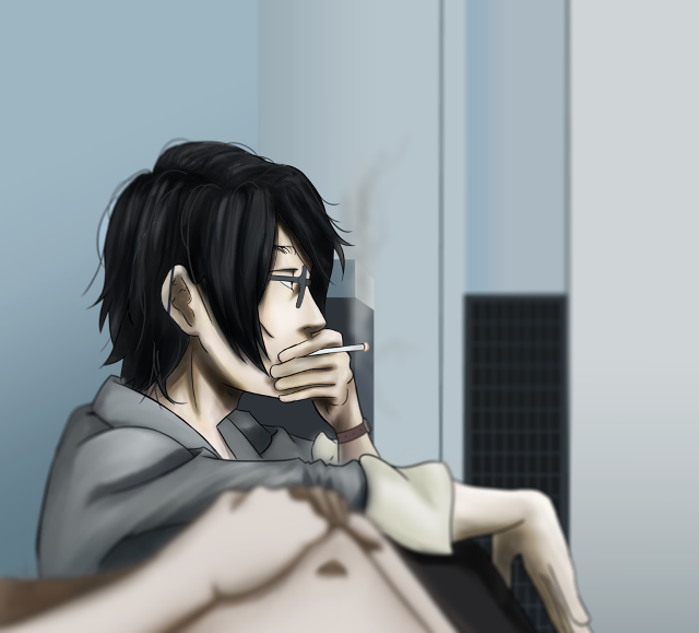 Man smoking cigarette mirror window free wallpaper - medium preview image