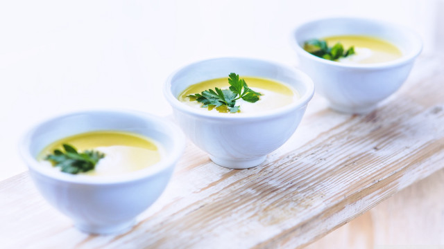 Three bowls soup parsley wooden free wallpaper - medium preview image