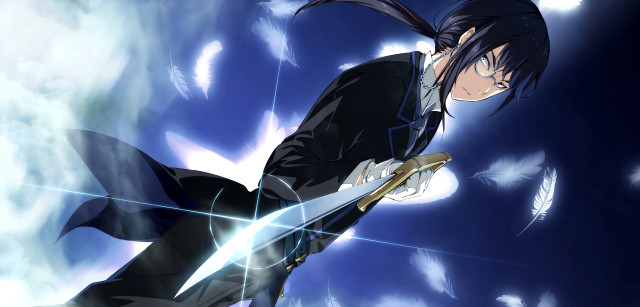 Man suit sword flying feathers free wallpaper - medium preview image