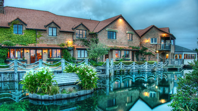 House bridge water bench front free wallpaper - medium preview image