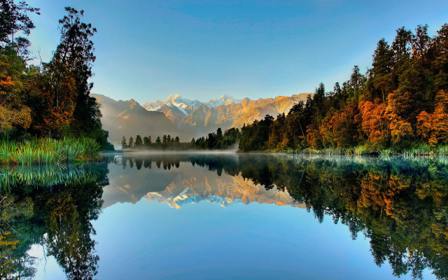 Lake mountains autumn trees blue free wallpaper - medium preview image