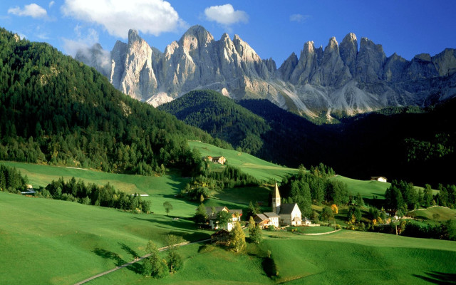 Green valley church mountains clouds #7 free wallpaper - medium preview image