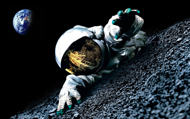 Astronaut laying moon planet black free wallpaper - medium preview image