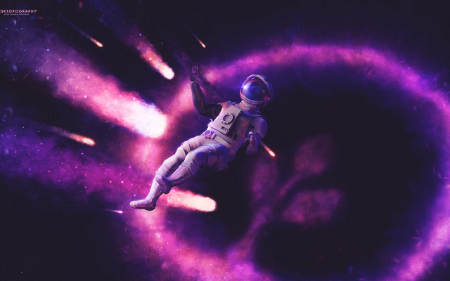 Man floating space purple lights free wallpaper - medium preview image