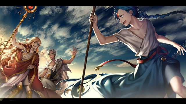 Group boys fantasy staff clouds free wallpaper - medium preview image