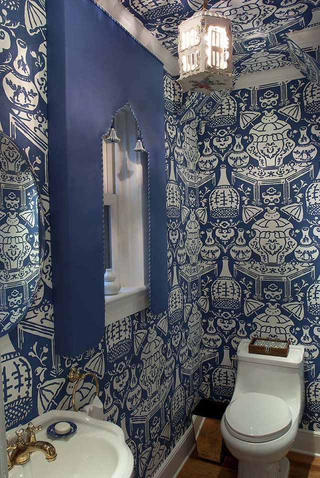 Bathroom blue white wallpaper toilet free wallpaper - medium preview image
