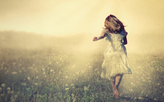 Girl field flowers arms outstretched free wallpaper - medium preview image