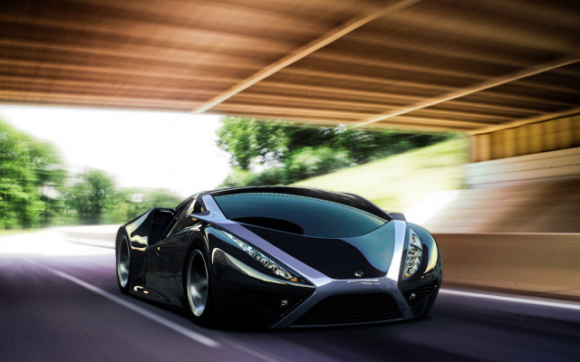 Black sports car road bridge free wallpaper - medium preview image
