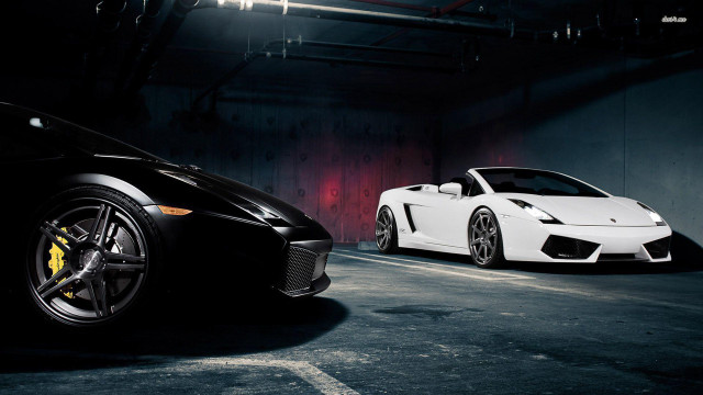 White sports cars dark garage free wallpaper - medium preview image