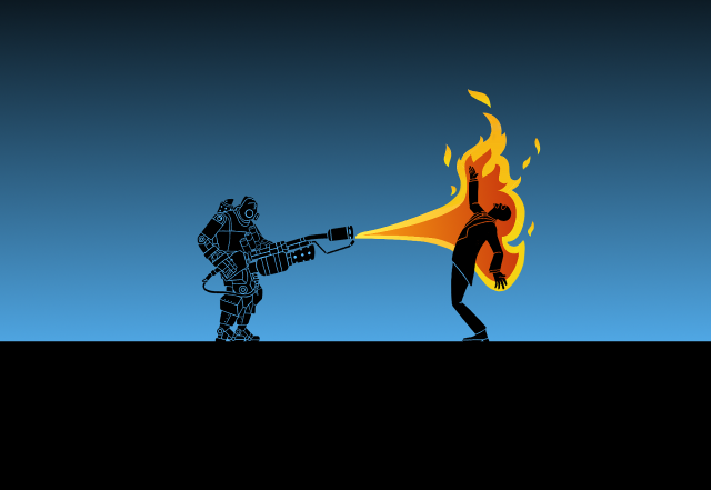 Man fire extinguisher flame cyberpunk free wallpaper - medium preview image