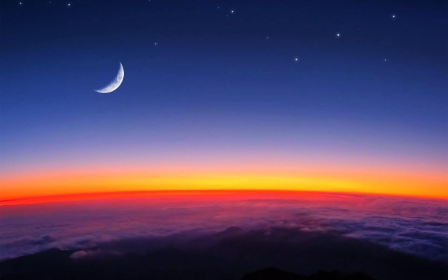 Crescent moon clouds night airplane free wallpaper - medium preview image