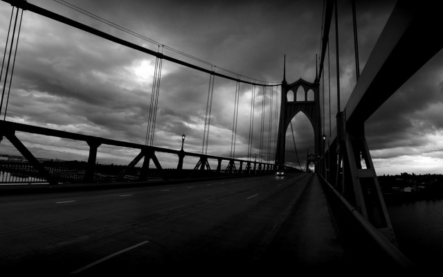 Black white bridge clouds street free wallpaper - medium preview image