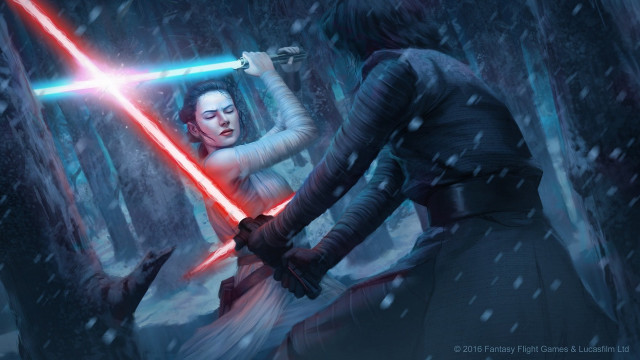Woman lightsaber man dark forest free wallpaper - medium preview image