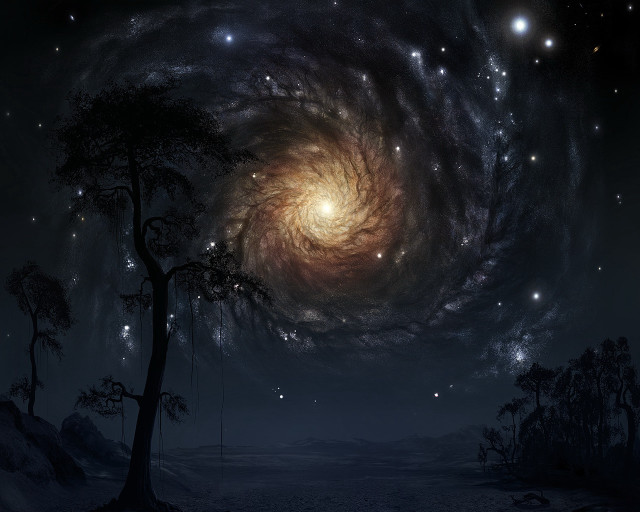 Spiral galaxy stars tree distant free wallpaper - medium preview image