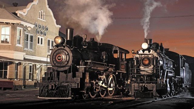 Train traveling tracks building street free wallpaper - medium preview image