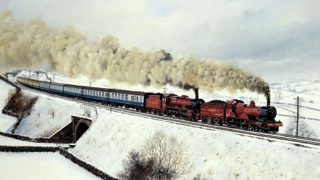 Train snow tracks smoke traveling free wallpaper - medium preview image