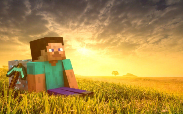 Minecraft character sitting field grass free wallpaper - medium preview image